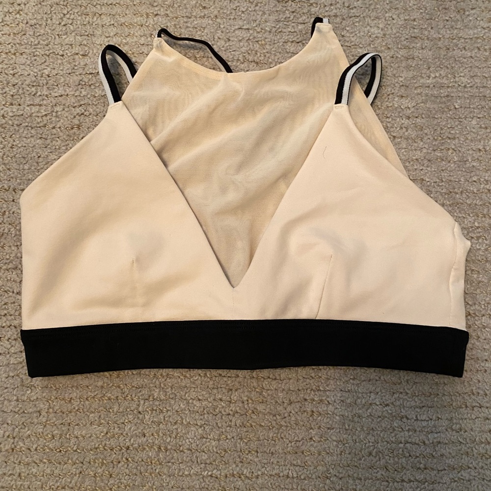 Nude and Black High-neck Alo Yoga Top